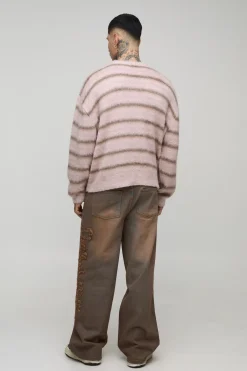 Jeans raw délavés pour grande taille avec appliqué et coupe baggy