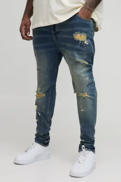 Jeans Skinny déchiré sur toute la longueur, délavé et éclaboussé de peinture