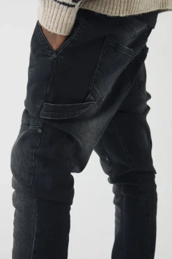 boohooMAN Jeans skinny fuselés avec empiècement de charpentier empilés lavés<Homme Denim|Denim