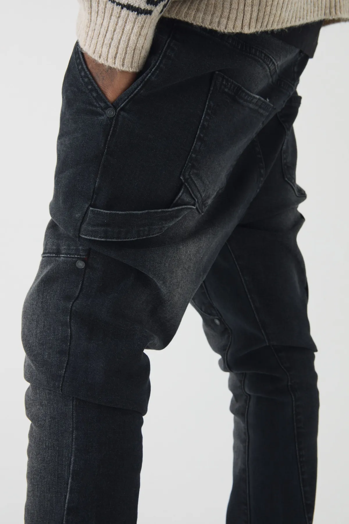 boohooMAN Jeans skinny fuselés avec empiècement de charpentier empilés lavés<Homme Denim|Denim