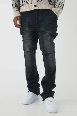 boohooMAN Jeans skinny fuselés avec empiècement de charpentier empilés lavés<Homme Denim|Denim