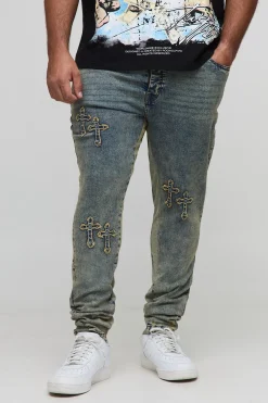 Jeans Skinny Plus Superposés à Appliqué Croisé et à Empiècement