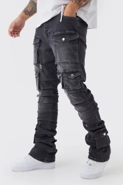 boohooMAN Jeans skinny à poches cargo multiples empilées et coupe évasée<Homme Denim|Denim