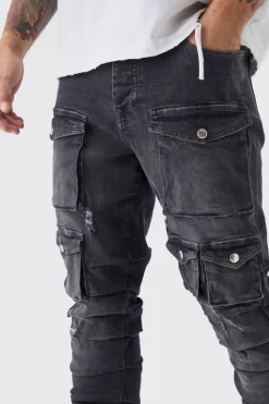 boohooMAN Jeans skinny à poches cargo multiples empilées et coupe évasée<Homme Denim|Denim