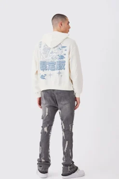 Jeans skinny stretch à empilement, distressed, à empiècement brodé