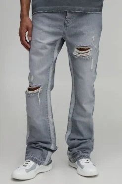 boohooMAN Jeans slim flare délavés à panneau gusset<Homme Denim|Denim