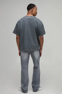 boohooMAN Jeans slim flare délavés à panneau gusset<Homme Denim|Denim