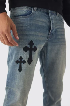 boohooMAN Jeans slim rigide à broderie croisée<Homme Denim|Denim
