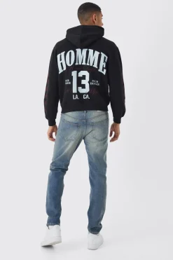 boohooMAN Jeans slim rigide à broderie croisée<Homme Denim|Denim