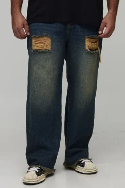 Jeans stonewash plus déchirés à l'ourlet brut, coupe décontractée