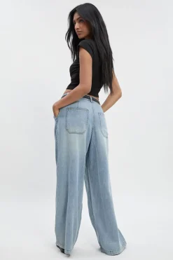 Jeans à taille haute, ultra-doux, ceinturés, plissés et à jambes larges