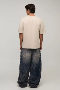 Jean Super Ample Délavé Extrême Déchiré Pour Grande Taille