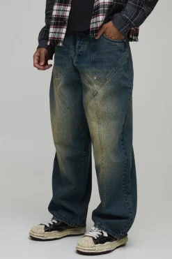 Jean Super Ample À Panneaux Effet Délavé