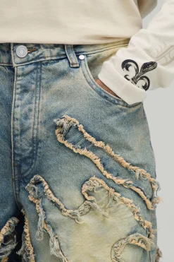 boohooMAN Jean Super Ample Teinté Avec Appliqué À Bords Bruts<Homme Denim|Denim