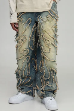 boohooMAN Jean Super Ample Teinté Avec Appliqué À Bords Bruts<Homme Denim|Denim