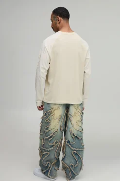 boohooMAN Jean Super Ample Teinté Avec Appliqué À Bords Bruts<Homme Denim|Denim