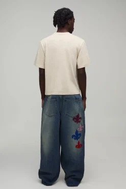 Jean Super Baggy Avec Appliqué Fleur De Lys