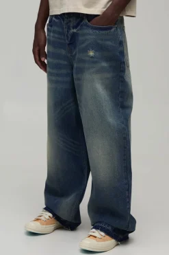 Jean Super Baggy Avec Appliqué Fleur De Lys