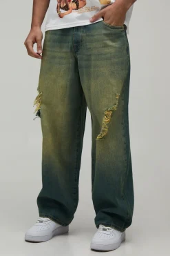 Jean Super Baggy Déchiré Teinté À Taille Ajustable