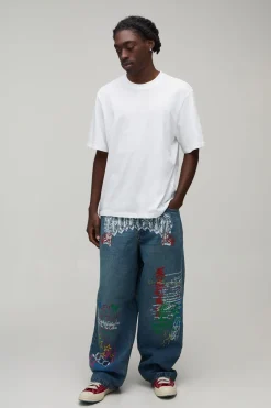Jean Super Baggy Effet Vieilli À Imprimé Graffiti