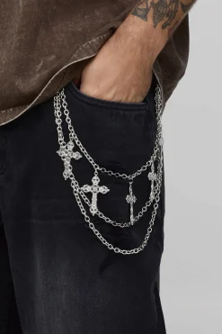 Jean Super Baggy Gothique Délavé Effet Usé Avec Détails De Chaînes