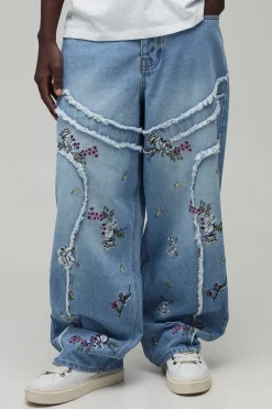Jean Super Baggy À Patchwork Fleuri