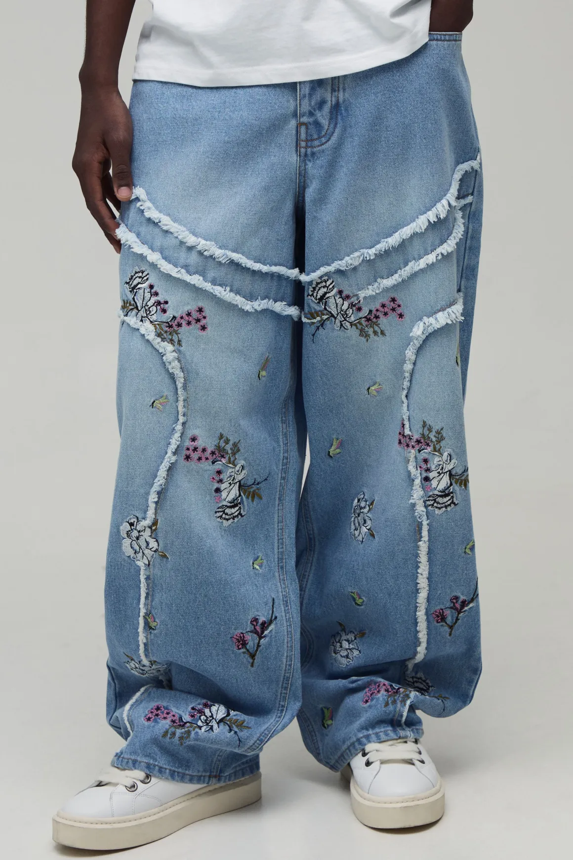 Jean Super Baggy À Patchwork Fleuri