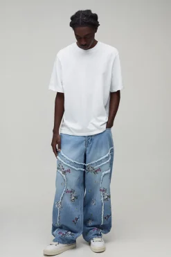 Jean Super Baggy À Patchwork Fleuri