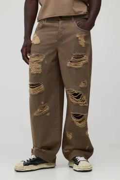 Jean Super Baggy Ultra Déchiré Délavé À Taille Ajustable