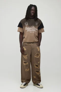 Jean Super Baggy Ultra Déchiré Délavé À Taille Ajustable