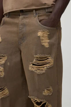 Jean Super Baggy Ultra Déchiré Délavé À Taille Ajustable