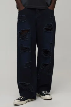 Jean Super Baggy Ultra Déchiré Teinté À Taille Ajustable