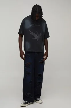 Jean Super Baggy Ultra Déchiré Teinté À Taille Ajustable