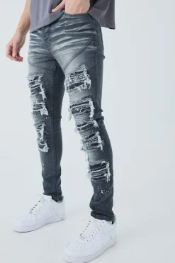 Jean Super Skinny Biker Rip & Repair Paint Splatter