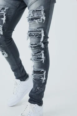 Jean Super Skinny Biker Rip & Repair Paint Splatter