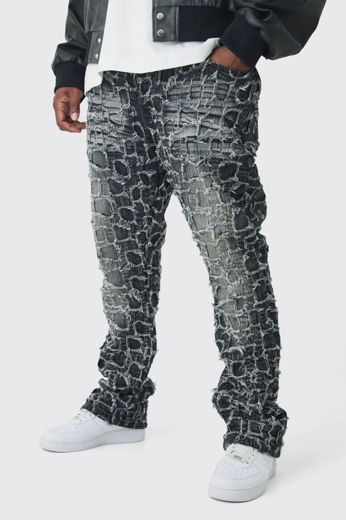 boohooMAN Jeans évasés à double couche en patchwork extrême<Homme Jeans Grande Taille|Denim