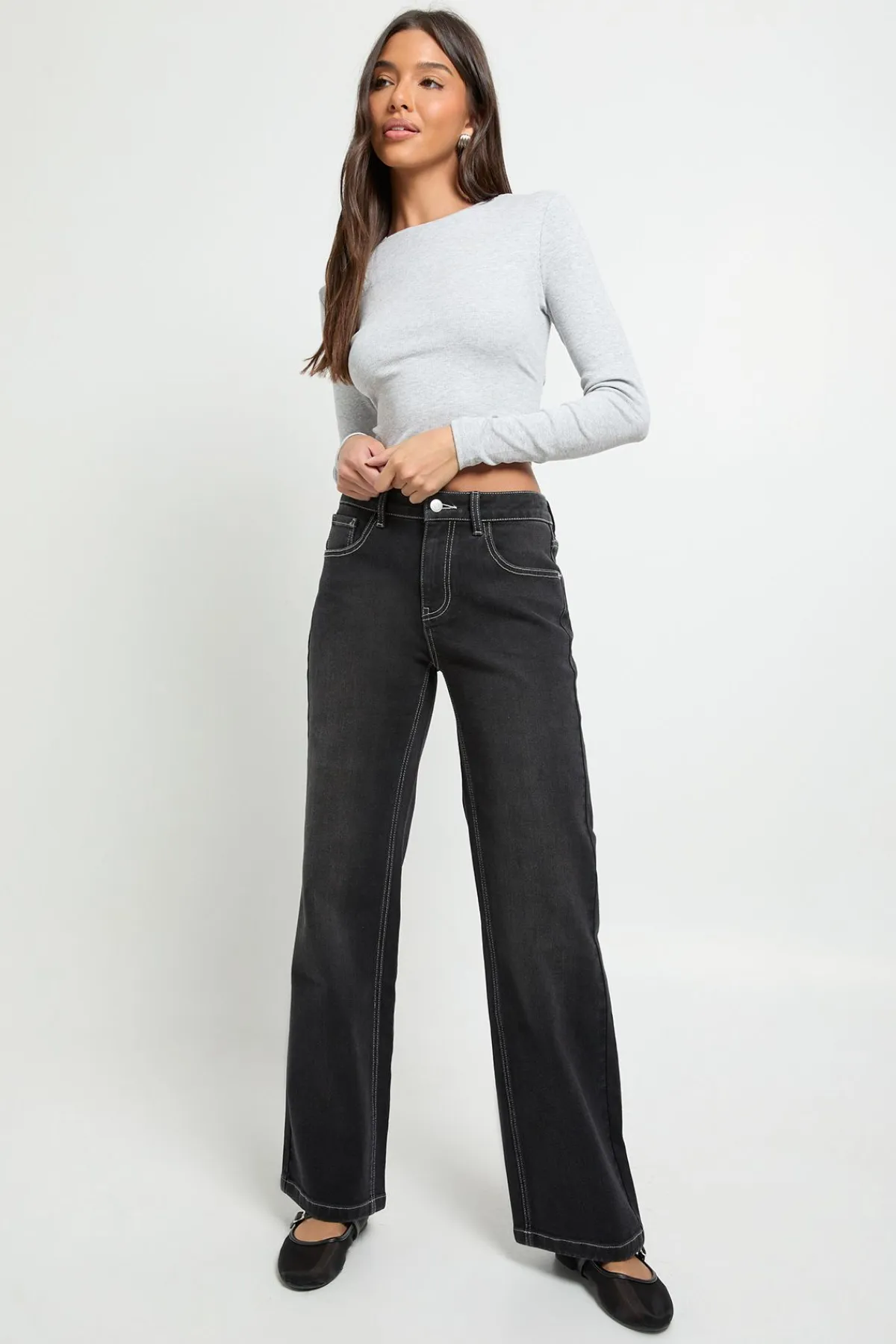 boohoo Jean Taille Basse Coupe Droite<Femme Denim|Jeans