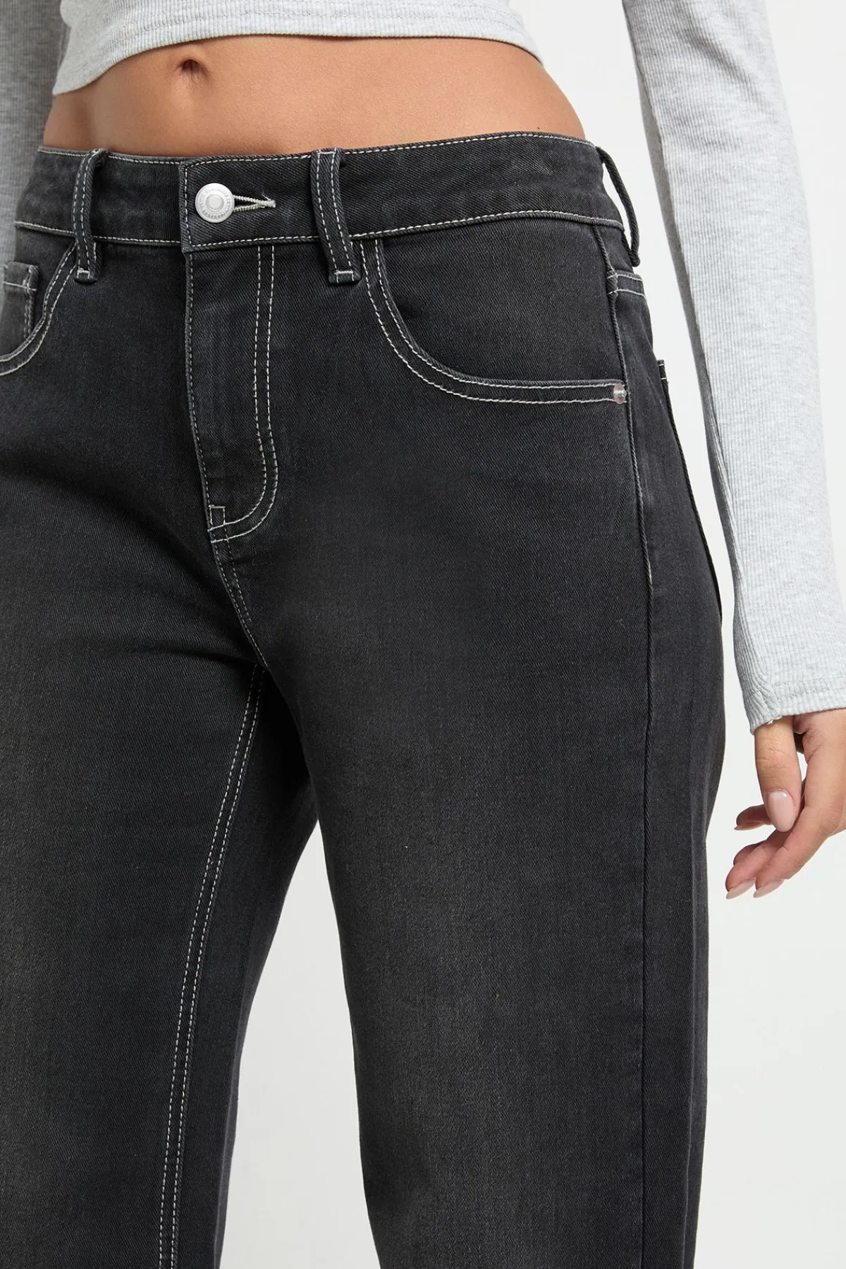 boohoo Jean Taille Basse Coupe Droite<Femme Denim|Jeans
