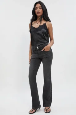 boohoo Jean taille basse à double bouton évasé<Femme Denim|Jeans