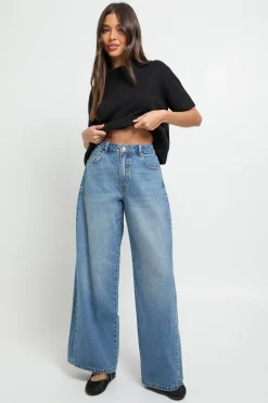 boohoo Jean à taille haute avec insert de panneau et jambe super large<Femme Denim|Jeans