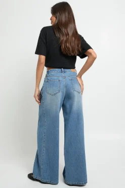 boohoo Jean à taille haute avec insert de panneau et jambe super large<Femme Denim|Jeans