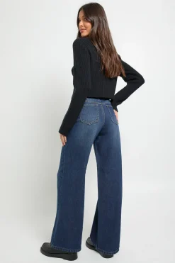 Jean Taille Haute à Ceinture Croisée et Jambes Larges