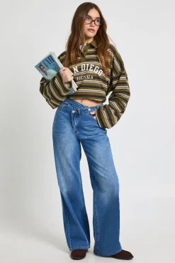 boohoo Jean taille haute à ceinture croisée et coupe droite<Femme Denim|Jeans