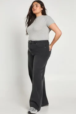 Jean Taille Haute Cintrée Coupe Ample Grande Taille Avec Ajusteur