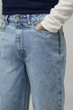 Jean Taille Haute Coupe Décontractée Délavé Avec Pinces Aux Genoux