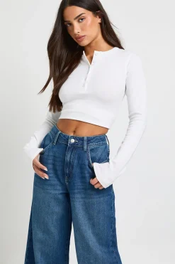 boohoo Jean à taille haute et jambes larges Basics Petite<Femme Denim|Jeans