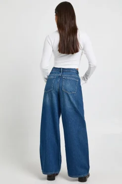 boohoo Jean à taille haute et jambes larges Basics Petite<Femme Denim|Jeans