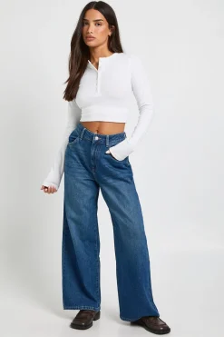 boohoo Jean à taille haute et jambes larges Basics Petite<Femme Denim|Jeans