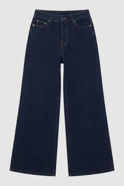 Jean Taille Haute Jambe Large en Denim