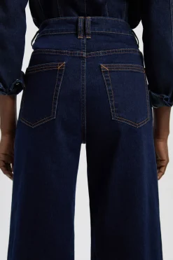 Jean Taille Haute Jambe Large en Denim